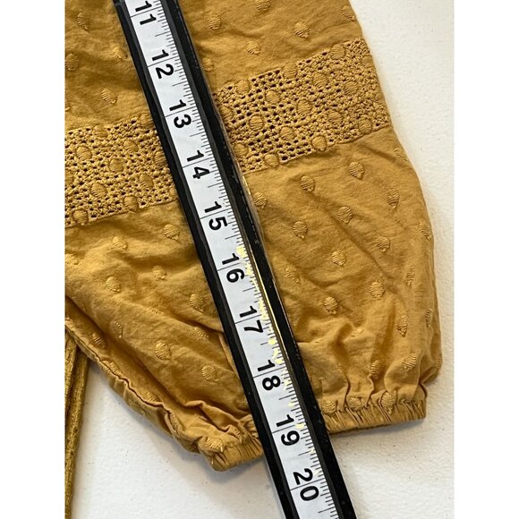 Soleillee Plus Size 2X Yellow Textured Peasant Blouse Puff Sleeve Boho Top - Picture 11 of 13